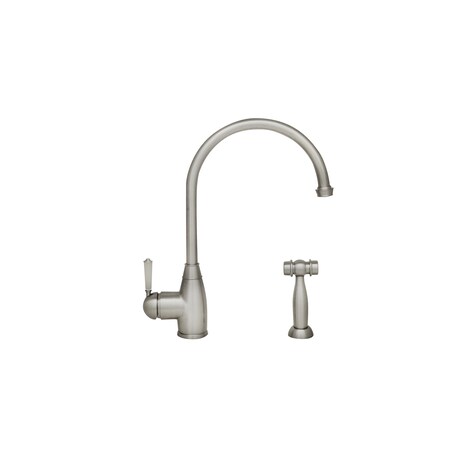 Whitehaus Sgl Lvr Faucet W/ Long Gooseneck Spout, Porcelain Sgl Lvr Handle And Br WHQNP-34682-PN